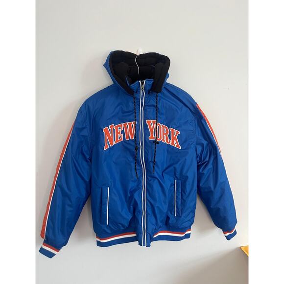 Spire New York Puffer Jacket Men M Blue Hooded Winter Zip Up Insulated - Picture 1 of 6